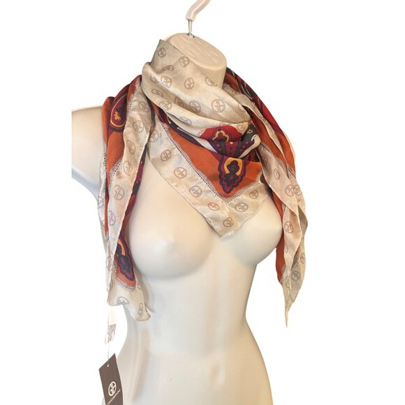 Giani Bernini Logo Paisley Border Printed Scarf, Neutral-multi, 36" x 36" - Picture 4 of 13